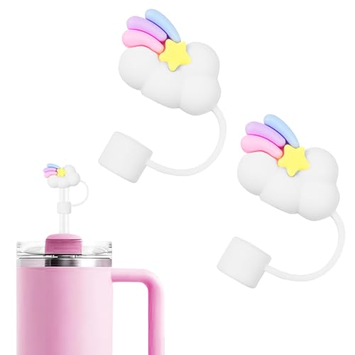 WELTAZ 2 Pack Rainbow Cloud Shape Straw Covers Compatible With 14oz&20oz&30oz&40oz Stanley Tumbler Cute Silicone Cloud Tip Cap Straw Protectors