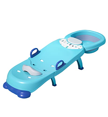 Chaise de lavage de cheveux pour enfants, lit de shampooing à la maison pour enfants, tout-petits, chaise de salon de douche pliable avec lavabo, main courante (bleu lac) Cover