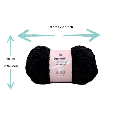 Image of Cuddly Velvet Chenille Yarn, Super Soft Fluffy Bulky for Knitting Crocheting Crafting Blanket Amigurumi, Durable for Shedding, 100 Gram (3.53 Ounces) 109 Yards (100 Meters) (Black) (3 Skeins)