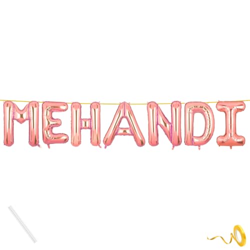 Image of Mehandi Banner Rose Gold for Wedding Home Boys Girls Men Women Foil Balloon Decoration Decor Celebration Rose Golden