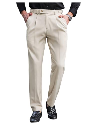GORGLITTER Men's Button Fly Dress Pants Straight Leg Pleated Work Chino Pants with Pockets