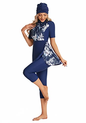 Girls 3 Piece Rash Guard Short Sleeve Swim Shirts UPF 50+ Built in Bra Swimsuit Burkini Swimwear(XL,