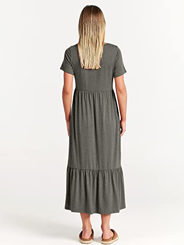 Image of ANRABESS Womens 2026 Summer Casual Maxi Dress A line Tiered Flowy Short Sleeve Crewneck T Shirt Beach Travel Long Dresses