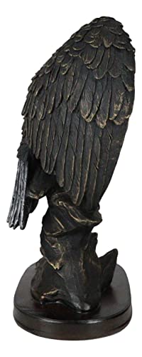 Ebros Gift 10.25" Tall Patriotic Grand Bald Eagle Opening Its Wings On Rocks Figurine With Faux Wood Base Wild Bird Eagle Decorative Bronze Patina July 4Th Independence Day Veterans Accent #TOP4