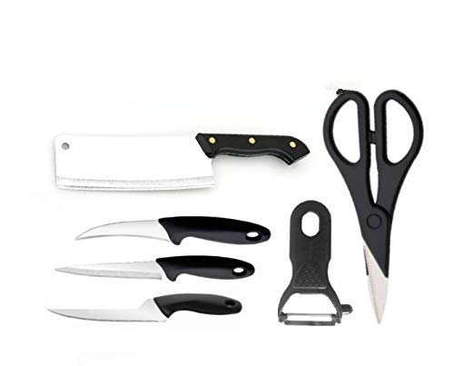 Trackindia Combo of 6 PCS Stainless Steel Knife, Piller, Scissor & Meat Chopper