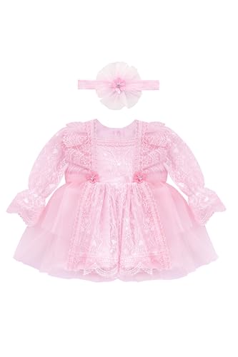 Lilax Baby Girls' Lace Floral Embroidered Dress, Christening Baptism Dress