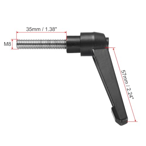 Image of uxcell Adjustable Clamping Lever Handle M8 x 35mm Metric 304 Stainless Steel Male Threaded Stud Hand Knobs Push Button Ratchet Rotating Screw Handles Bolts with Locking Lever Black