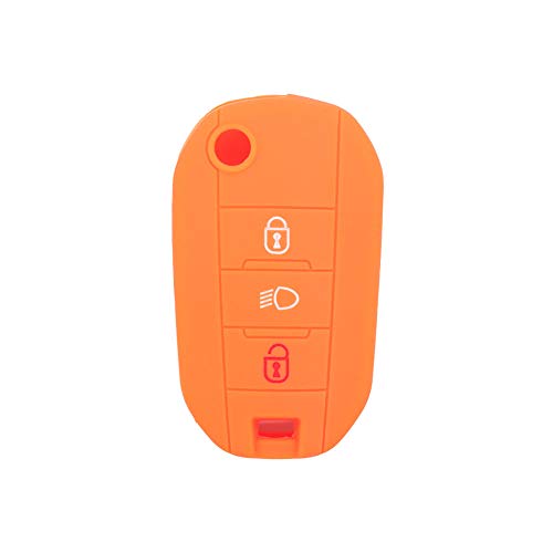 BROVACS Silicone Cover Protector Case Holder Skin Jacket Compatible with PEUGEOT CITROEN 3 Button Flip Remote Key Fob w/Light Symbol CV9306 Orange - Image 2
