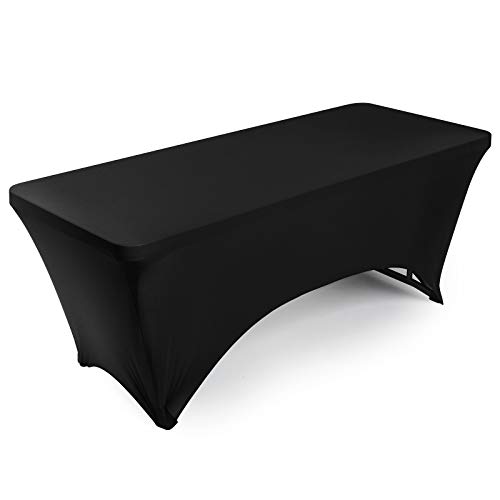 Lann's Linens - 6' Fitted Stretch Tablecloth for 72" x 30" Rectangular Table - Wedding/Banquet/Trade Show - Spandex Cloth Fabric Cover - Black