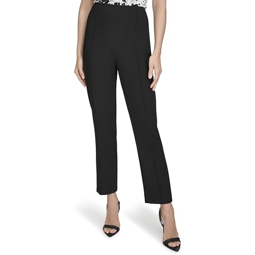 H HALSTON Women's Slim Leg Woven High Waisted Pant