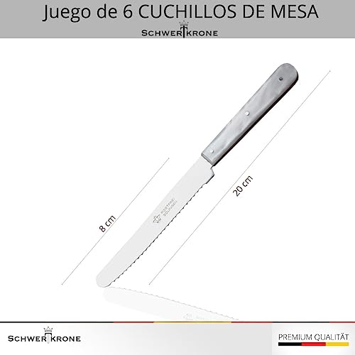 Solingen - Cuchillo de mesa (6 unidades, hoja ondulada, nácar imitiertes con...