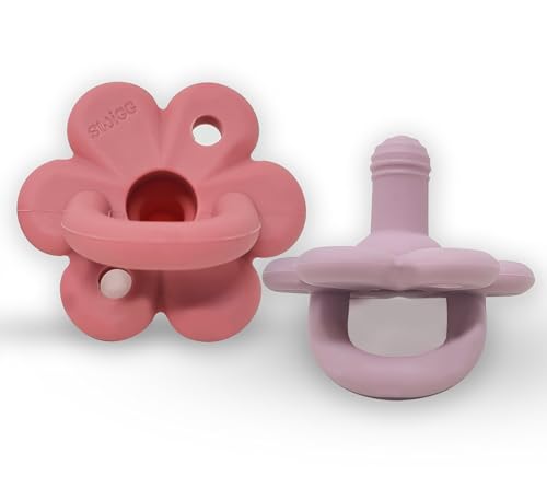 Image of Swigg Soother Silicone Pacifier Teether with 2 Large Air Holes for Added Safety, BPA Free,Collapsible Handle for Girls, Ages 3 Months & Up,Orthodontic Pacifier,Pack of 2 Orchid Purple & Rose Pink