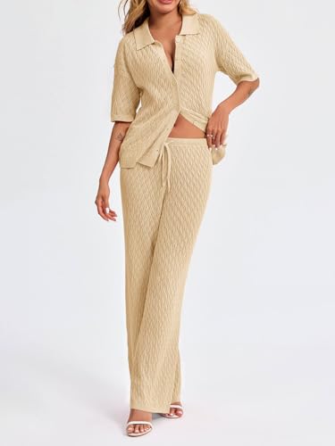 Tankaneo Womens Summer 2 Piece Swimsuit Cover up Crochet Knit Cardigan Tops Long Pants Bathing Suit Beach Outfit3