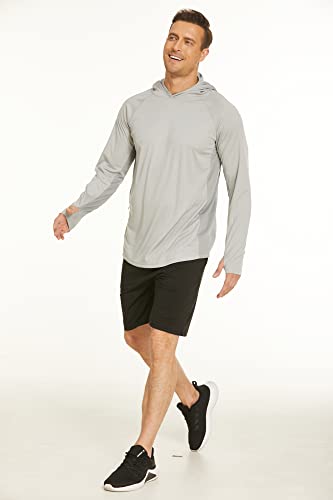 Men's Long Sleeve Fishing Shirts UPF 50+ Sun Protection Hoodie with Mask Quick Dry Hiking Neck Gaiter Hoodie UV Rashguards Solid Grey — view 3