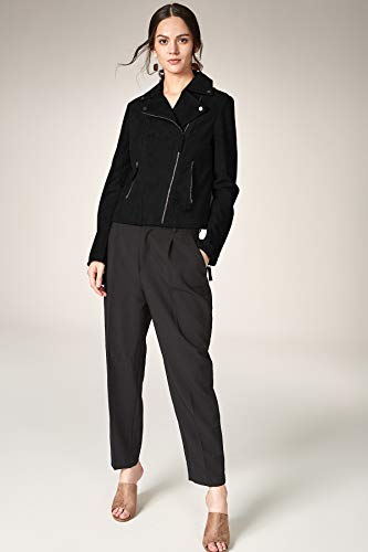 Escalier Women's Genuine Leather Jacket Suede Moto Biker Coat Black XS - Thumbnail 2
