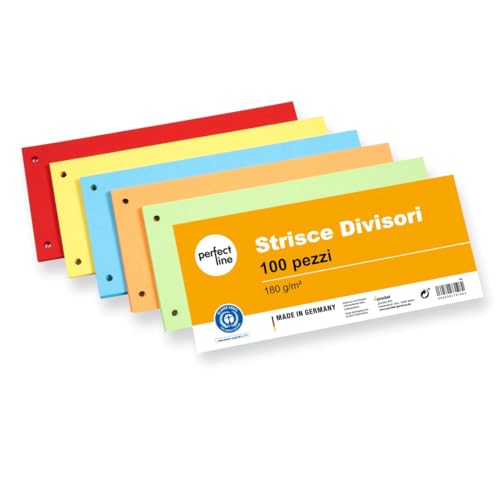 perfect line 100 Strisce divisori raccoglitori ad anelli A4, classificatori per documenti ufficio in cartone riciclato, Segna pagina Made in Germany, 5 colori, forati