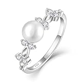 STARCHENIE Freshwater Cultured Pearl Ring 925 Sterling Silver 6mm White Pearl Ring for Women Anniversary Jewelry Size 6