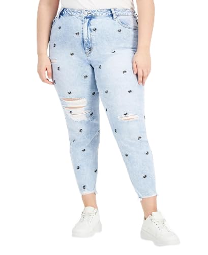 Tinseltown Trendy Plus Size Ripped Embroidered Mom Jeans