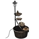 Ziaphsol LED-Kaskadenbrunnen im Vintage Stil, Bronzefarbener Wasserfall Wasserspiel Deko, Innenbereich Zimmer Teich Brunnen mit LED Beleuchtung, Pumpe und Schlauch, laufruhig