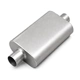 Universal 2.5' ID Center/Center Dual Chamber Muffler - Aggressive Deep Sound, Silver Aluminized Steel, Welded/Clamp-On (17' Total Length)