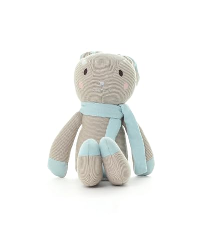 Image of Pluchi Berry Bunny Knitted Cotton Soft Toy, Kids Snuggle Companion, Harmful Substances Free (Pale Whisper & Baby Blue)