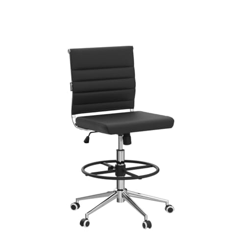 Lepdep Okeysen Drafting Chair Armless Desk Stool, 400 Lbs Ergonomic Leather Tall Office Chair With Adjustable Foot Ring, Modern Standing Desk Chair With Ribbed Mid Back, Swivel Rolling Drafting Stool. thumb #4