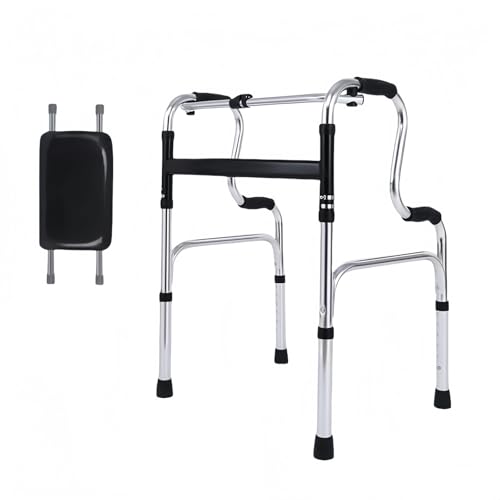 qingshenyi 折りたたみ式歩行器 介護直立型歩行補助器 高齢者固定式歩行器 交互 高さ6段調節 ステンレス 多機能 立ち上がり 転倒防止 リハビリ 軽量 持ち運び便利 老人 高齢者 障害者用 室内 室外兼用 プレゼント (アルミ合金製ダブルベンド(