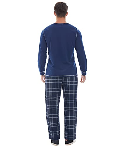 Image of Yoimira Mens Soft Pajama Set Short /Long Sleeve 2 Piece PJs with Pockets | Men's short /long sleeve pajama set, soft 2 piece PJs with pockets for sleepwear, loungewear, relaxing at home and nightwear