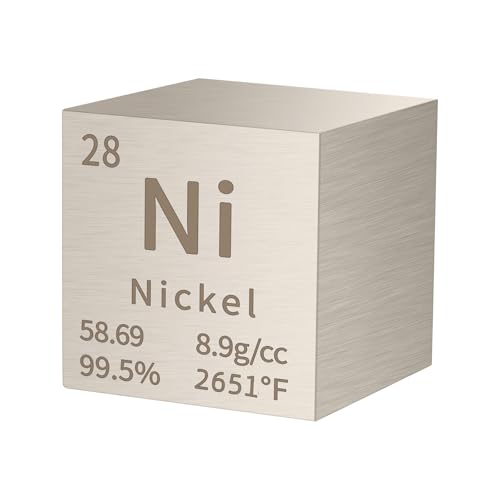Nickel Cube Metal Density Cubes Pure Metal High Density Element Cube for Element Collections Lab Experiment Periodic Table Collection DIY Teacher Science Creative Gift（Nickel，1 Inch）
