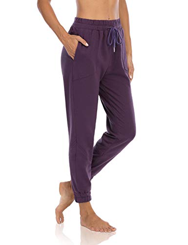DIBAOLONG Womens Yoga Sweatpants with Pockets Workout Joggers Pants Comfy Loose Drawstring Lounge Pajama Pants Dark Purple L