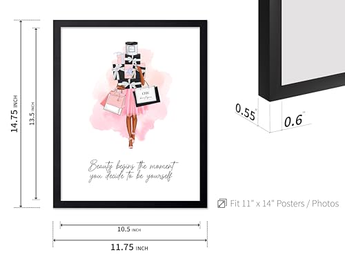 Image of Poster Master Lady with Shopping Bags Poster - Fashion Print - Trendy Art - Modern Art - Gift for Women & Fashionista - Luxury Haute Couture Decor for Bedroom or Girl's Room, 11x14 Black Framed