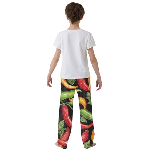 ZZXXB Chili with Leaves Boys Long Pants Soft Trousers Elastic Waist Kids Lounge Bottoms with Pockets S-XL3