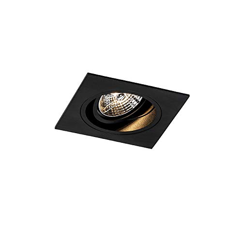Qazqa Einbaustrahler Chuck – Schwarz, Quadratisch, Dreh- & Kippbar, GU10 Fassung, Für LED, Dimmbar