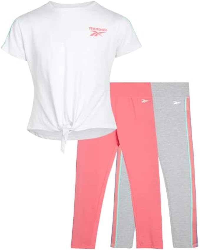 Reebok Girls' Active Legging Set - 3 Piece Performance Short-Sleeve T-Shirt and Leggings (7-12)