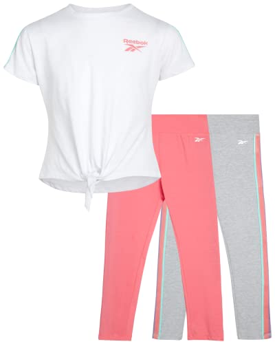 Reebok Girls' Active Legging Set - 3 Piece Performance Short-Sleeve T-Shirt And Leggings (7-12), Size 7, Strawberry Pink #TOP4