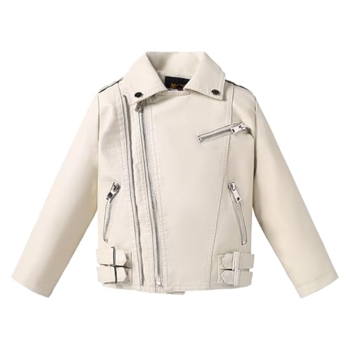 Kids Faux Leather Biker Jacket, Motorcycle Style with Lapel Collar Spring Fall Coat for Boys and Girls 3-16 Years