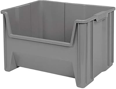 Akro-Mils 13017 Stak-N-Store Heavy Duty Stackable Open Front Plastic Storage Container Bin, (15-Inch x 20-Inch x 12-1/2-Inch), Gray, (3-Pack)