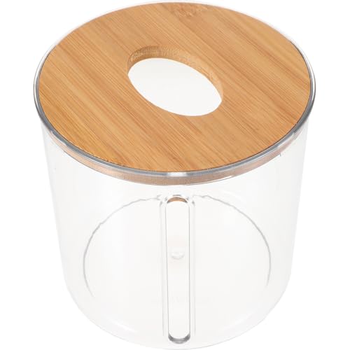 Alipis Round Transparent Tissue Paper Container with Bamboo Lid, Space-Saving Design, Ideal for Kitchen, Bathroom, and Home Use, Easy Side Pull Napkin Holder