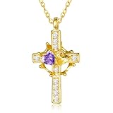 Amethyst Citrine Jewellery February November Birthstone Gold Crown Cross Necklace Sterling Silver Crown with Cross Necklace Faith Jewellery Birthday Valentine's Day Gift for Wife Mom Grandma