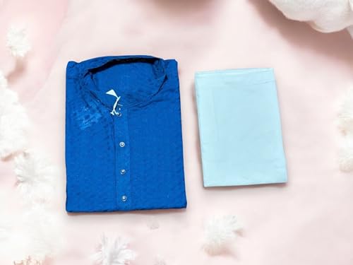 Mens Traditional Blue Sequence Kurta Pajama, 63384