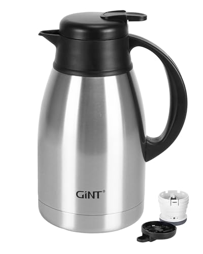 Image of GiNT Thermal Coffee Carafe 51 Oz, Stainless Steel Insulated Beverage Server with Easy-Clean Detachable Lid, Leak-Proof One-Hand Pour Large Dispenser for Hot Drinks and Coffee Pot for Home Office