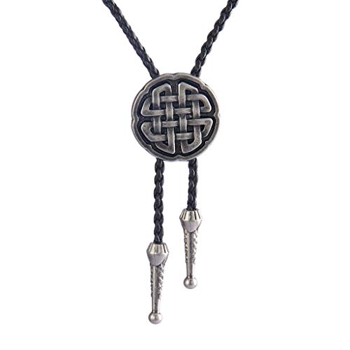 Image of Western Black Bolo Tie for Men and Women,Native American Leather Bolo Tie String