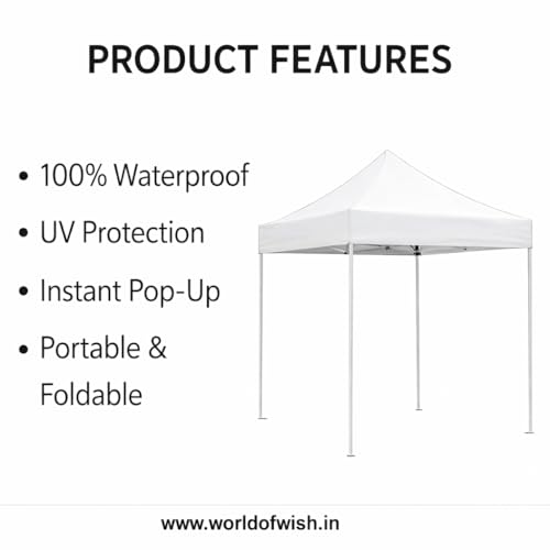 Image of 6x6 ft Waterproof Foldable Gazebo Tent (White, 2x2M) | Heavy-Duty Small Canopy | Portable Pop-Up Tent for Outdoor Events, Stall, Camping, Garden & Picnic | UV & Rain Protection | Easy Setup