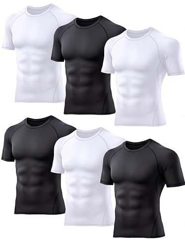 TELALEO 6 Pack Men's Compression Shirt Short Sleeve Athletic Baselayer Sports T Shirts Workout Tops...