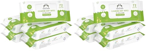Image of Amazon Brand - Mama Bear Cleansing Baby Wipes With Lid | 360 Wipes | 72 Wipes x 10 Packs | Dermatologically Tested | With Aloe Vera & Vitamin E | Alcohol-free | Paraben-free | Water-Based Formulation