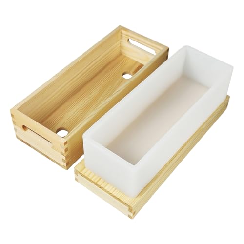 Moules à savon - Moules en silicone de 11,1 pouces pour la fabrication de savon - Moules en bois et silicone de 1300 ml avec démoulage facile - Pour savons faits à la main, chocolat, gâteau, pudding