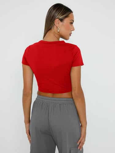 Wynnque Womens Crop Top 2024 Going Out Tops For Women Trendy Summer Tops Svalentine Shirts Basic Casual Scoop Neck Short Sleeve T Shirts Baby Tees Shirts Teen Girls Clothing Red thumb #4