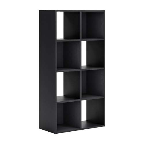 Signature Design by Ashley Langdrew Cube Storage Organizer, Eight‑Cube Matte Black Shelving for...