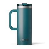 RTIC 20oz Road Trip Travel Mug with Lid and Handle, Ceramic Lined, Insulated, Stainless Steel, Metal, Double Wall Vacuum-Insulation, Portable Coffee, Tea Cup for Hot and Cold Drink, Deep Harbor
