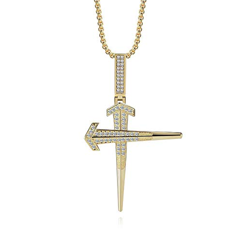 Collier croix hip hop pendentif clou avec micro-zircon incrusté bijou streetwear